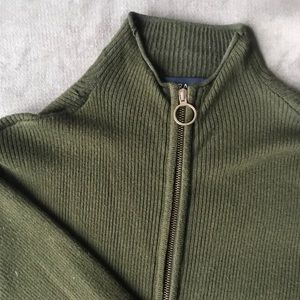 Zara Ribbed Knit Zip Ring Cardigan in Green, Small